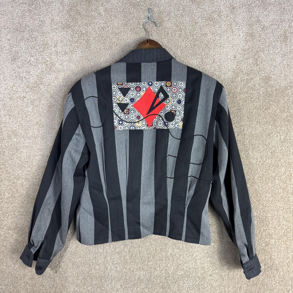 Vtg Canvasbacks Lutton & Horsfield Blazer Womens Small‎ Black Art Patch Jacket - Picture 9 of 11